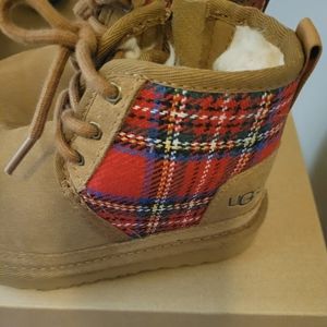 Toddler Unisex Fashion Plaid Boots With Chesnut SIZE 9